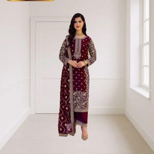 Bestickter Georgette Sharara Anzug: Pakistanischer Salwar Kameez, indisches Hochzeits-Gastkleid