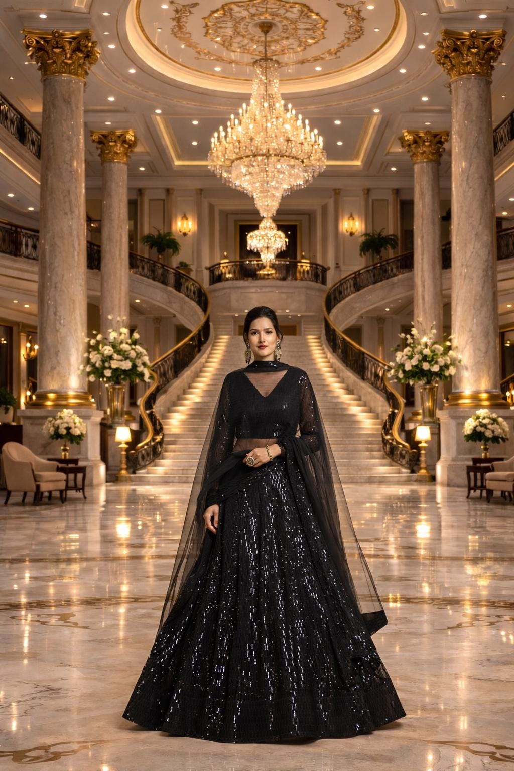 green emerald velvet dress Black & Gold Lehenga Indian Ethnic Wedding Dress