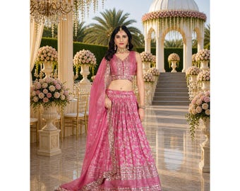 Pink Ready To Wear Lehenga Choli: Indian Wedding Wear with Embroidery Sequins