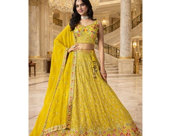Yellow Lehenga Choli For Women: Indian Wedding Wear, Embroidery Sequins Ready To Wear