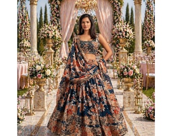 Dove Blue Lehenga Choli: Zari & Sequins Embroidery, Indian Wedding Wear Ready To Wear