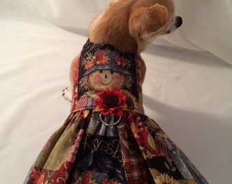 Sample model dog dress sale, MY SWEET SCARECROW, custom fall dog dress, petite holiday dress, autumn dog dress, thanksgiving dog dress,