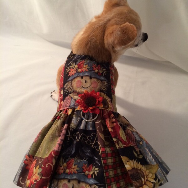 Sample model dog dress sale, MY SWEET SCARECROW, custom fall dog dress, petite holiday dress, autumn dog dress, thanksgiving dog dress,