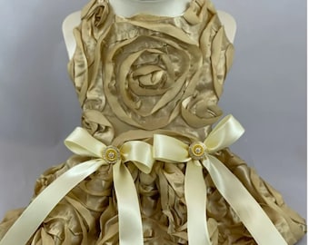 Gold rosette dress, gold dress, royal dress, princess,custom bride dress, flower girl, bridesmaid dress