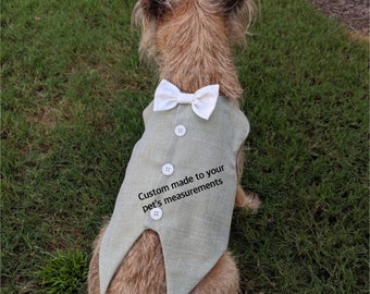 Green dog vest, wedding dog vest, grooms vest, best man vest, Bride dog vest.dog prom attire