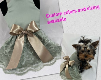 Sage and lace wedding dog dress, sage wedding dress, Sage and lace dog dress, custom dog dress, formal dog dress, bridesmaid dog dress