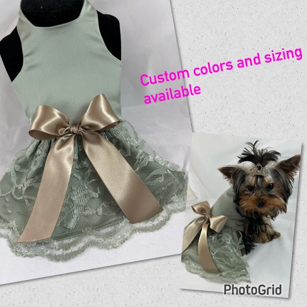 Sage and lace wedding dog dress, sage wedding dress, Sage and lace dog dress, custom dog dress, formal dog dress, bridesmaid dog dress