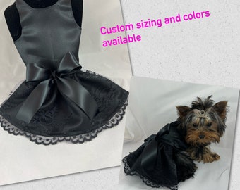 Black satin and lace dog wedding dress, black dog dress, lace dog dress, formal dog dress, bridesmaid dog dress, little black dog dress