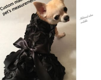 Black rosette dog dress, personalized measurements, New Year’s Eve dress, formal hid dress, dog wedding dress, Christmas dog dress