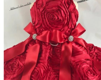 Dog wedding dress, read personalization, dog formal dress,  fancy dress, red rosette dog dress, Christmas dog dress, Bridesmaid dog dress,