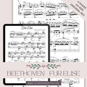Fur Elise Digital Sheet Music – Beethoven. Printable PDF. A4 size. Intermediate Piano Solo. Original Key (A minor). Music Resources.