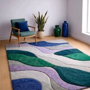 Modern Abstract Wave Area Rug – Soft Contemporary Geometric Carpet for Living Room, Bedroom & Home Décor