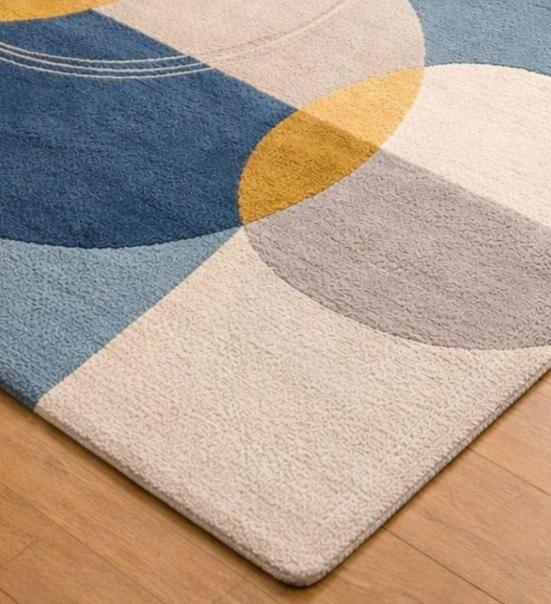 Modern Geometric Circle Hand Tufted Rug – Blue Mustard Abstract Area ...