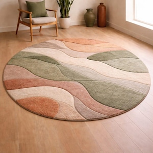 Minimalist Abstract Round Rug – Sage, Beige & Terracotta