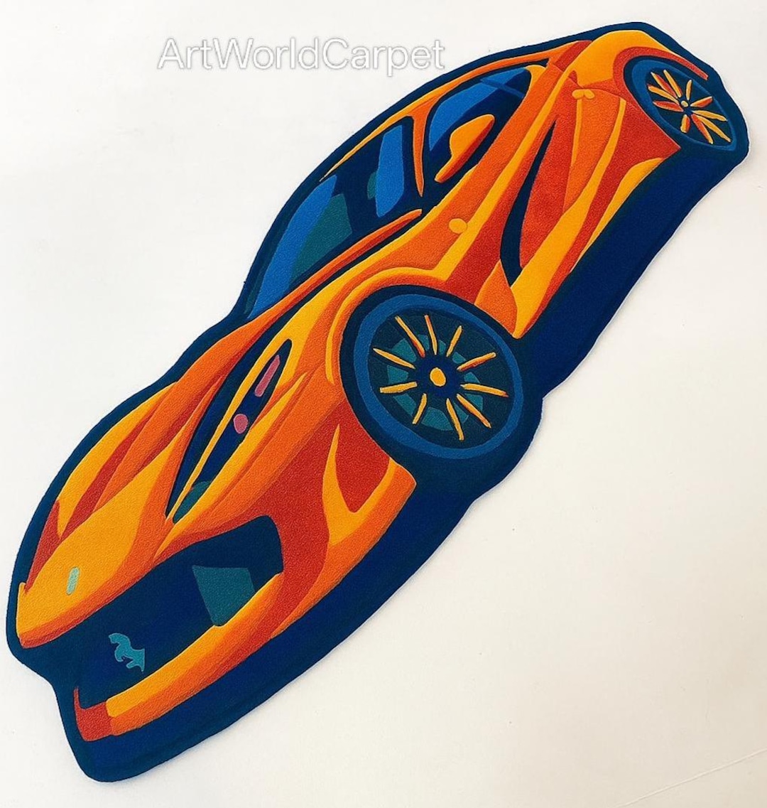 Colorful Car Rugs Sports Car Shaped Rug – Orange Race Car Tufted Rug for Kids Room ...