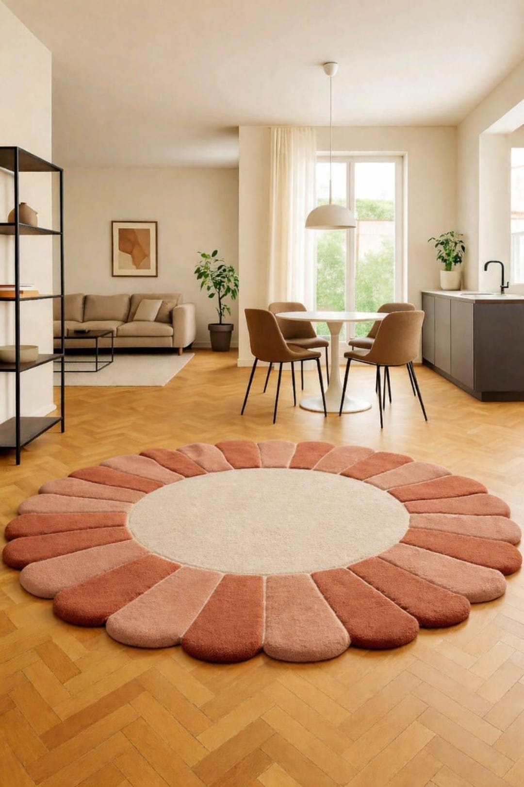 Luxury Modern Hand Tufted Round Floral Petal Shape Area Rug With Soft ...