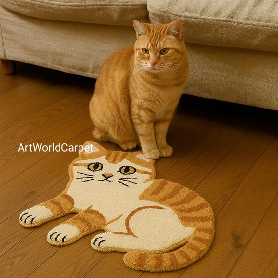 猫柄ラグ｜タフテッドラグ｜子供部屋、保育園、ペット愛好家向けの