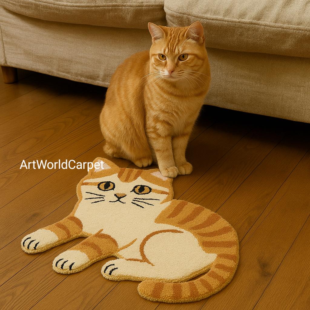 猫柄ラグ｜タフテッドラグ｜子供部屋、保育園、ペット愛好家向けの