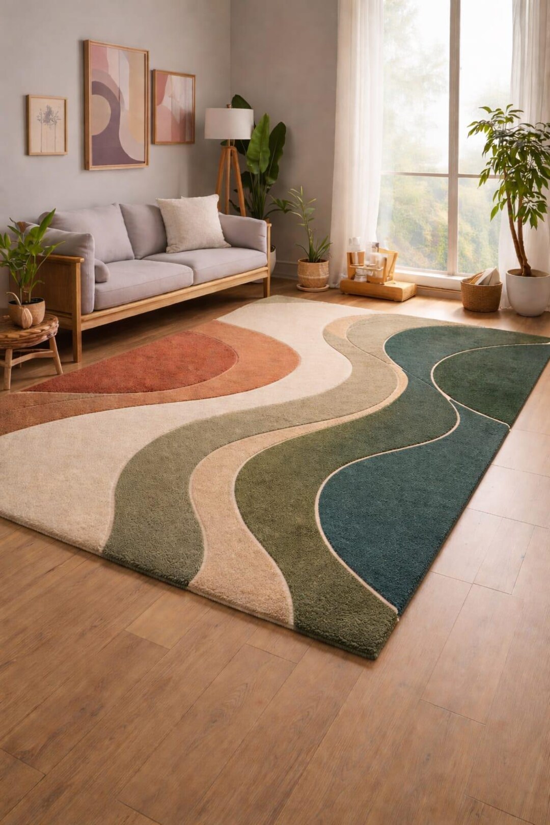 Modern Curved Pattern Area Rug – Minimalist Living Room Bedroom Carpet ...