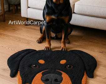 Rottweiler Dog Face Rug – Tufted Pet Shaped Carpet for Kids Room, Nursery, or Entryway – Cute Animal Mat for Dog Lovers