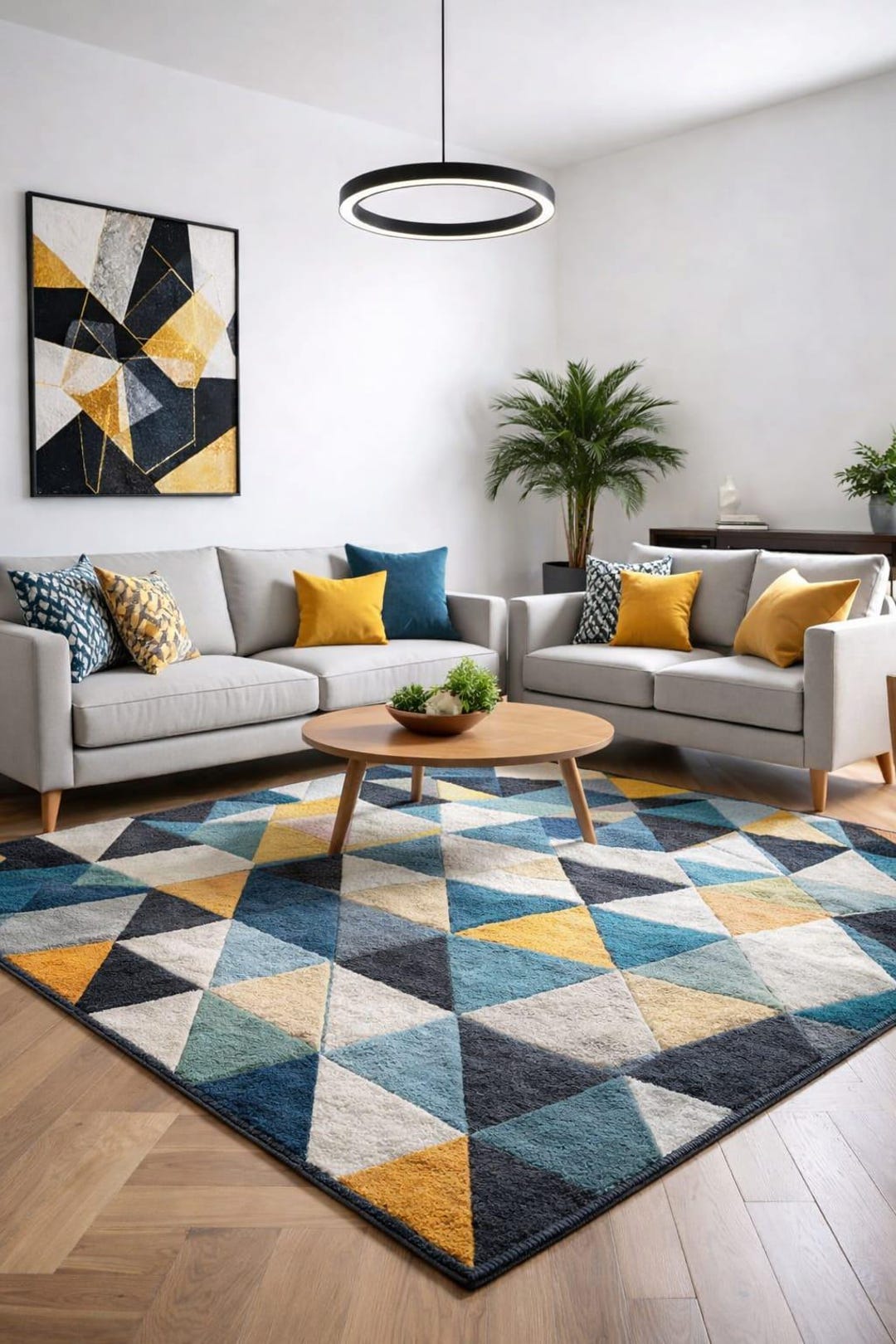 Contemporary Triangle Pattern Rug – Soft Hand Tufted Designer Carpet in ...