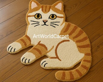 猫柄ラグ｜タフテッドラグ｜子供部屋、保育園、ペット愛好家向けの