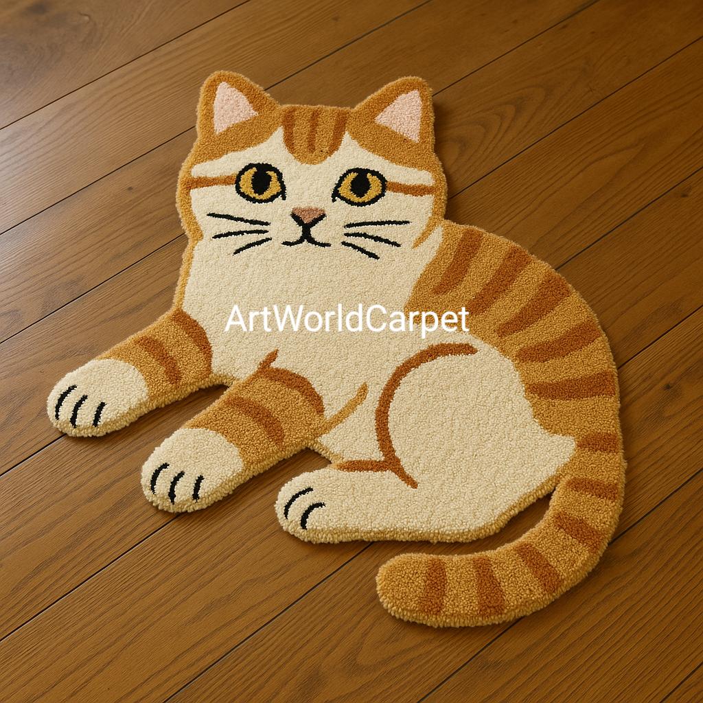 猫柄ラグ｜タフテッドラグ｜子供部屋、保育園、ペット愛好家向けの