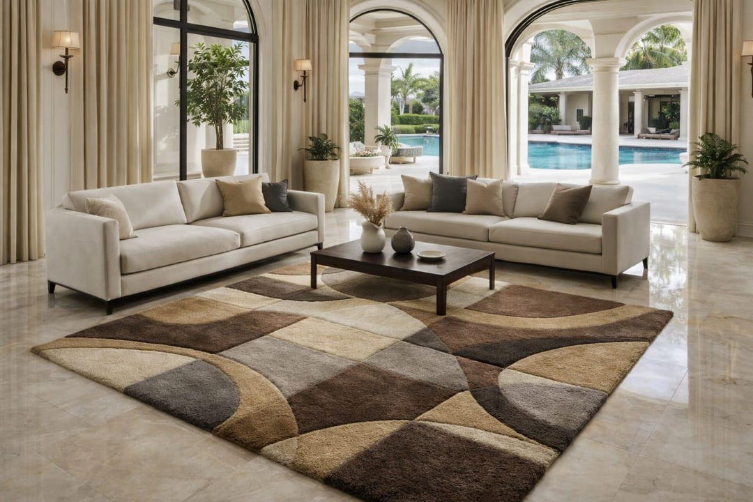Modern Geometric Brown Beige Area Rug – Contemporary Abstract Living ...