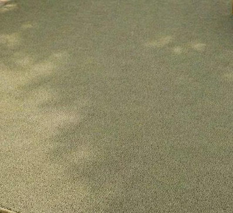May include: A close-up shot of a textured, olive-green carpet. The carpet has a short pile and a consistent color throughout. The lighting creates subtle shadows and highlights, adding depth to the surface.