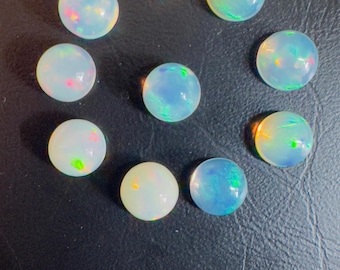 Ethiopian Opal Cabochons:  Multicolor Fire, 6x3mm Round - Lot of 10