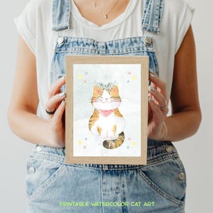 Watercolor Cat Wall Art • Cute Nursery Printable • Baby Room Decor • Smiling Kitty Poster • Instant Download