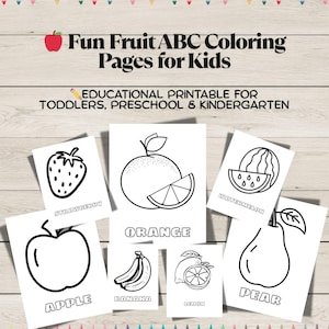 Fruit Coloring Pages for Kids, Preschool Printable Activity PDF, 15 Fruits to Color and Learn, Fun Educational Workbook for Toddlers