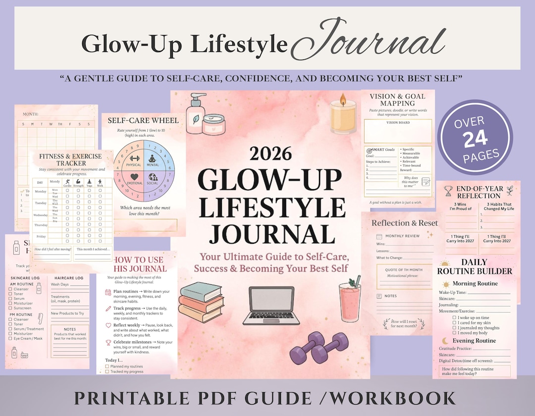 2026 Glow up Lifestyle Journal PDF | Self Care Planner & Daily Routine ...