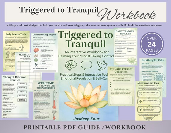 Triggered to Tranquil Self Help Workbook PDF | Emotional Regulation & Calming Mind Journal | Trigger Tracker and Coping Skills Guide