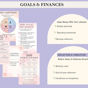 2026 glow up lifestyle journal designed to support self care rituals, habit tracking, fitness and wellness awareness, skincare routines, mindset reflection, and goal planning through structured journaling pages. This digital planner encourages intentional living, confidence building, and balanced personal development throughout the year.