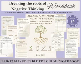 Cuaderno de ejercicios para romper las raíces del pensamiento negativo (PDF) / Diario de replanteamiento del pensamiento mediante terapia cognitivo conductual / Guía sobre el pensamiento excesivo, la mentalidad y el bienestar mental