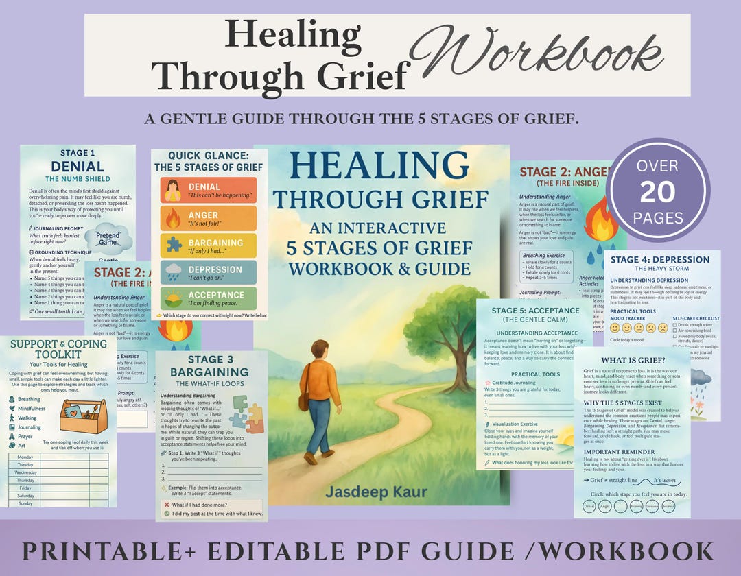 Healing Through Grief Workbook PDF – 5 Stages of Grief Guide, Printable ...