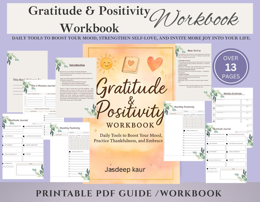 Gratitude Journal Printable PDF, Positivity Workbook for Women, Daily ...
