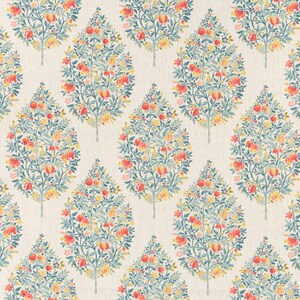 Remnant Performance Upholstery Fabric, Floral, Trees, Coral, Peaches, Fruit, Charlotte D3339, Heavy Duty Linen, Home Decor, Pillows, Drapery
