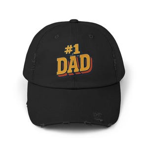 1 Dad Distressed Cap, Unisex Dad Hat, Gift for Fathers Day, Casual Everyday Wear, Black Dad Cap, Cool Distressed Hat
