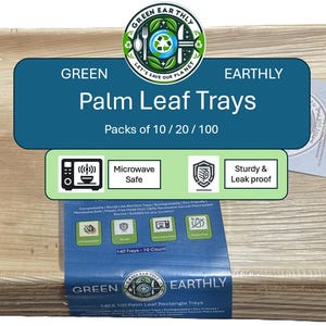GREEN EARTHLY 14&quot;X10&quot; Palm Leaf Serving Trays with handles, Sturdy, Biodegradable, Eco-Friendly, Microwave  Safe, Disposable, Compostable
