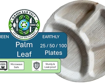 Eco-Friendly Palm Leaf Compartment Plates: 12" Biodegradable Dinnerware