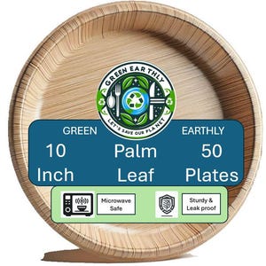 GREEN EARTHLY 10&quot; Palm Leaf Dinner Plates, Sturdy, Biodegradable, Eco-Friendly, Microwave  Safe, Disposable, Compostable (Round & Square)