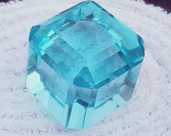 Certified Natural 100 Ct+ Brazilian SKY Blue Topaz Cube Cut Loose Gemstone A++