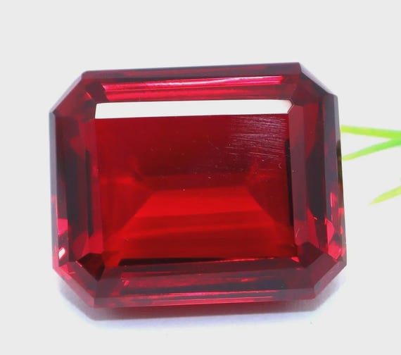 Flawless 50.50 Ct Natural Burmese Red Ruby Emerald Cut Loose Gemstone Certified