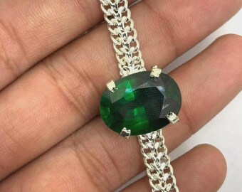 50 Ct Natural Green Emerald Bracelet Oval cut loose Gemstone 925 Steering Solid Silver