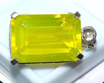 99 Ct+ Certified Yellow Natural Opal Emerald Cut 925 Solid Silver Pendant Gemstone