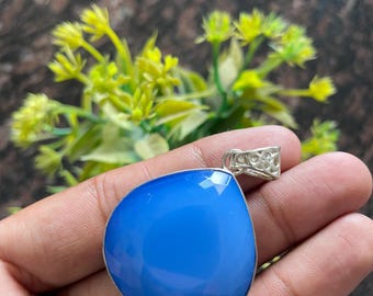 100 Ct+ Certified Blue Natural Opal Trillion Cut 925 Solid Silver Pendant Loose Gemstone