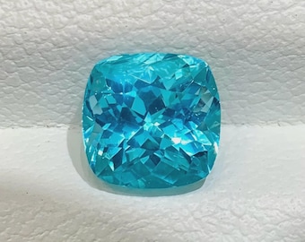 Certified 10.10 Ct Natural Neon Blue Paraiba Tourmaline Cushion Cut Loose Gemstone