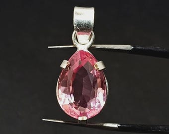 22 Ct+ Natural Padparadscha Sapphire Pear Cut 925 Silver Pendant Gemstone Certified